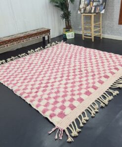 Pink and White Wool Rug
