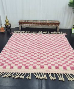 Pink and White Wool Rug