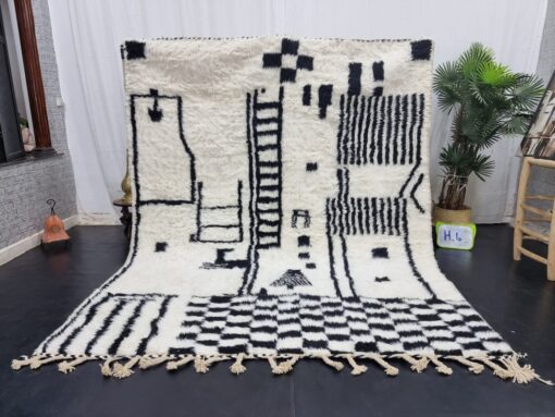 SANAD- Small White And Black Rug - Beni Ourain Carpet 7x9