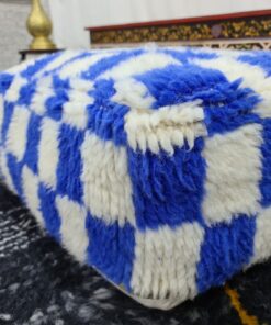 Blue And White Checkered Pouf
