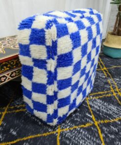 Blue And White Checkered Pouf