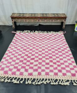 Pink And White Wool Rug