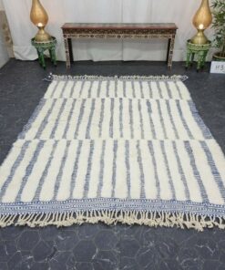 White And Blue Striped Rug