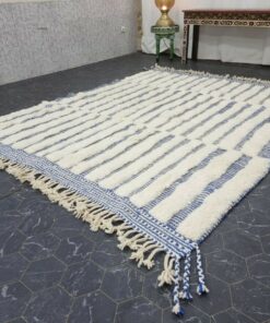 White And Blue Striped Rug