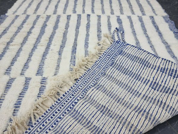 White And Blue Striped Rug
