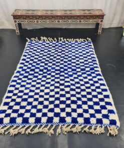 Bright Blue Checker White Rug