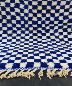 Bright Blue Checker White Rug