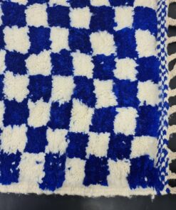 Bright Blue Checker White Rug