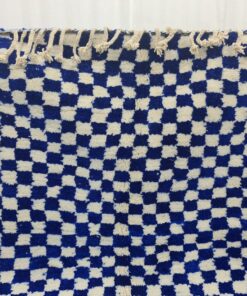 Bright Blue Checker White Rug