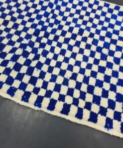 Bright Blue Checker White Rug