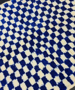 Bright Blue Checker White Rug