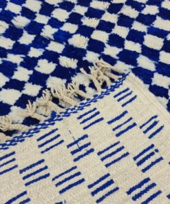 Bright Blue Checker White Rug