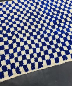 Bright Blue Checker White Rug