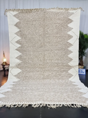 White and Light Brown Wool Rug