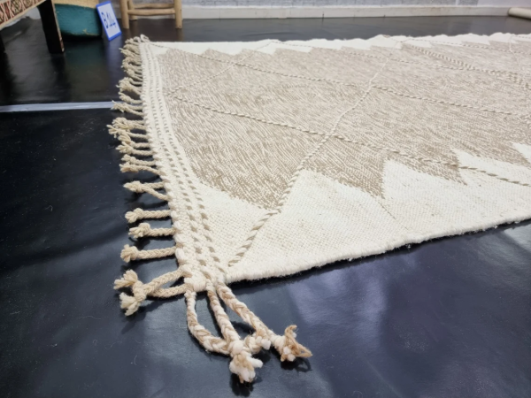 White and Light Brown Wool Rug