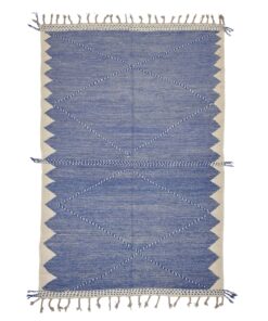 FAUZIA - Blue And White Rug - Berber Kilim Geometric Carpet