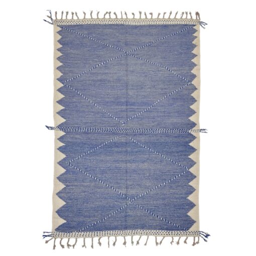 FAUZIA - Blue And White Rug - Berber Kilim Geometric Carpet