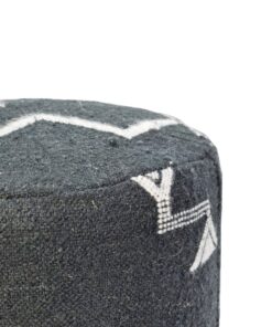 Black Wool Metal Base Pouf – 17″ H