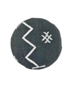 Black Wool Metal Base Pouf – 17″ H