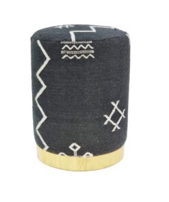 Black Wool Metal Base Pouf – 17″ H