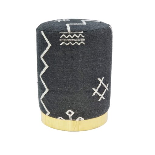 Black Wool Metal Base Pouf – 17″ H