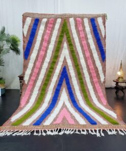 Alternative view of HAFSAH - Blue And Pink Rug - Custom Beni Ourain Striped Rug