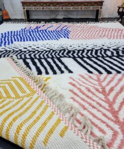 Blue And Peach Wool Rug