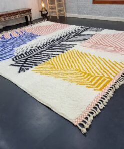 Blue And Peach Wool Rug