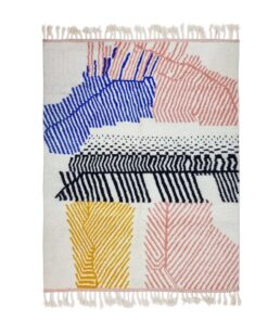 Blue And Peach Wool Rug