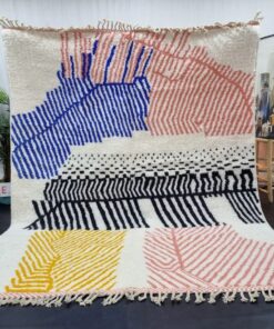 Blue And Peach Wool Rug