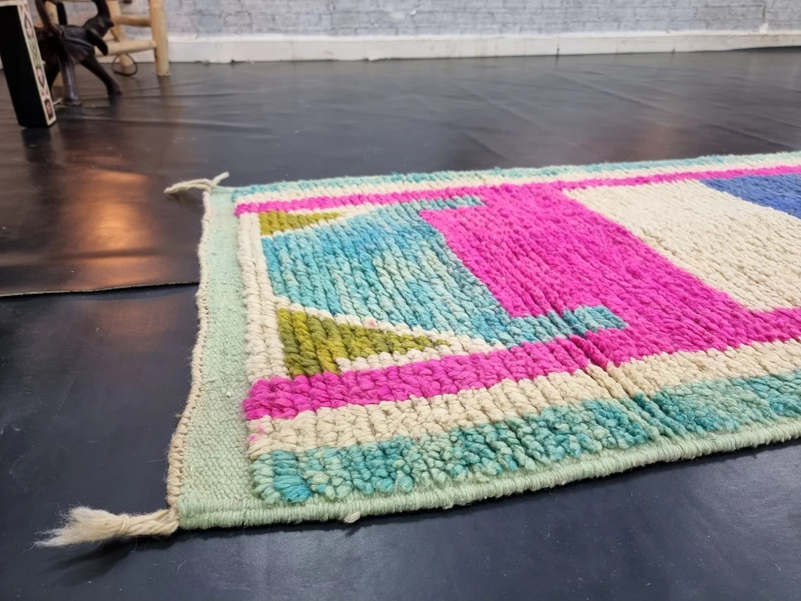 Baby Blue and Pink Wool Rug