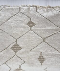 White And Beige Geometric Wool Rug