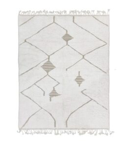 White And Beige Geometric Wool Rug