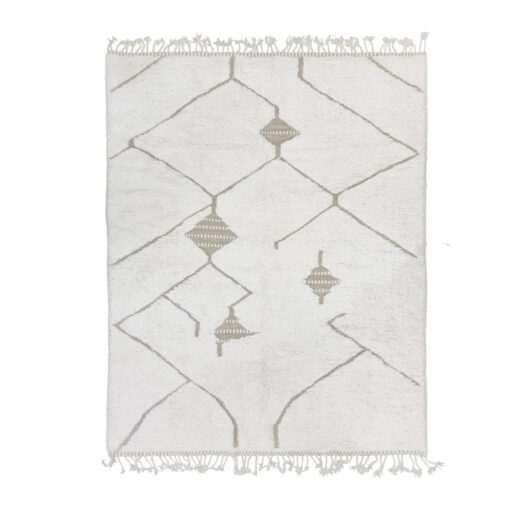 White And Beige Geometric Wool Rug