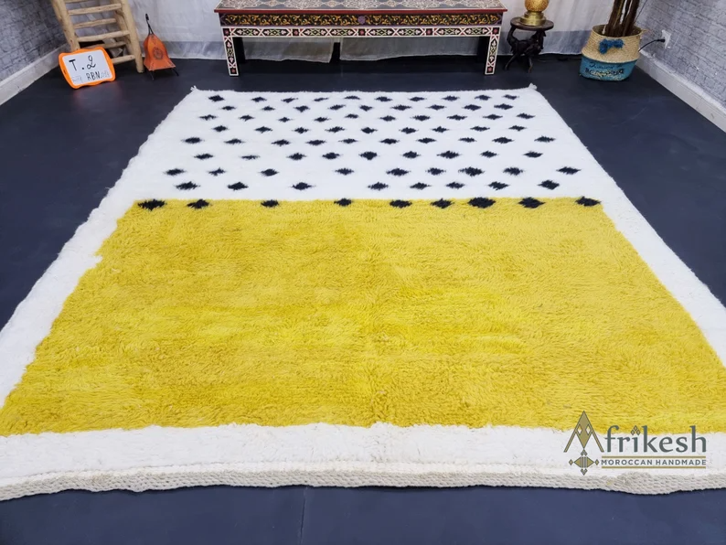 yellow and white rug