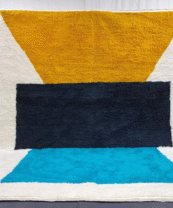 Unique Mustard and Aqua Blue Rug