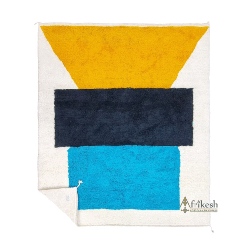 Unique Mustard and Aqua Blue Rug