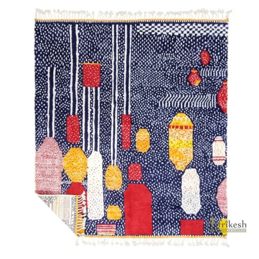 FAIQAH – Navy Blue and Red Rug – Custom Beni Ourain Dotted Rug