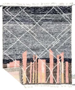 ANISAH – Black and Peach Carpet – Wool Beni Ourain Geometric Rug