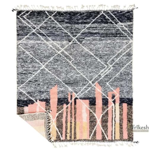 ANISAH – Black and Peach Carpet – Wool Beni Ourain Geometric Rug