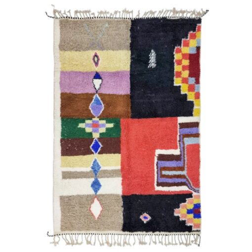 RAOUIA – Black And Red Carpet – Custom Beni Ourain Funky Rug