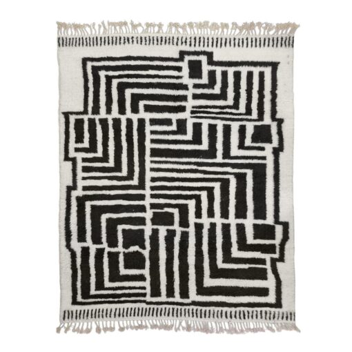 IMAN – Black and White Carpet – Berber Beni Ourain Abstract Rug