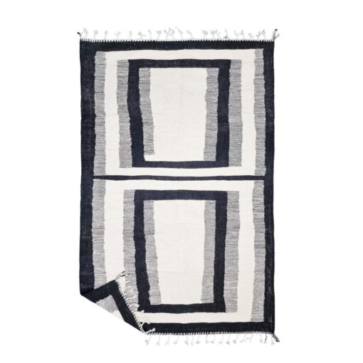 RABIA – Black And White Rug – Handmade Zanafi Kilim Geometric Rug