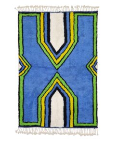 LAZIZA – Blue, Yelow And Green Rug – Wool Beni Ourain Geometric Carpet