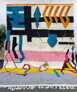 Alternative view of NORIYA– Gray and White Carpet – Custom Beni Ourain Funky Rug