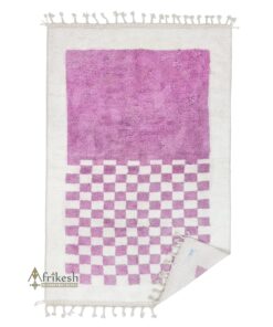TULIN – Purple and Cream Rug – Wool Beni Ourain Checkered Carpet