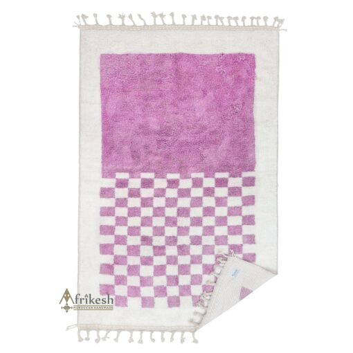 TULIN – Purple and Cream Rug – Wool Beni Ourain Checkered Carpet