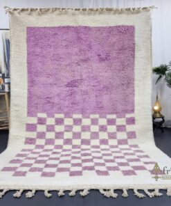 Alternative view of TULIN – Purple and Cream Rug – Wool Beni Ourain Checkered Carpet