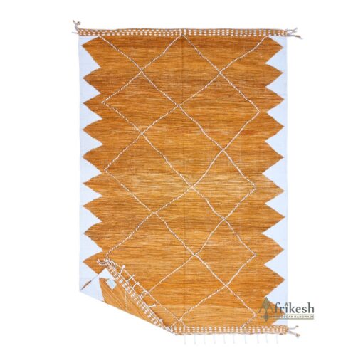 ZARA – Mustard and White Rug – Moroccan Kilim Geometric Carpet