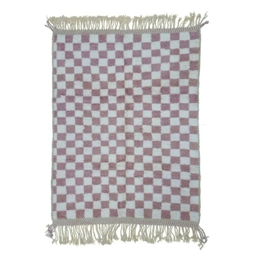 AMINA – Raspberry Pink Rug – Moroccan Beni Ourain Checkered Carpet